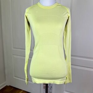 Lululemon Swiftly Tech Shirt Top Women's 4 Yellow Stretch Athletic Active Logo
